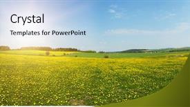  Presentation with forest beautiful spring nature - Amazing slide deck having farm fields - beautiful spring panoramatic shot backdrop and a light blue colored foreground