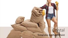  Presentation with farm - Audience pleasing PPT layouts consisting of farm-girl-with-a-spade backdrop and a coral colored foreground