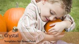  Presentation with child boy hold basket - Cool new PPT theme with farm kids - adorable young child boy enjoying backdrop and a coral colored foreground