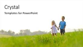  Presentation with play kids - Cool new PPT theme with farm kids - brother and sister play together backdrop and a white colored foreground