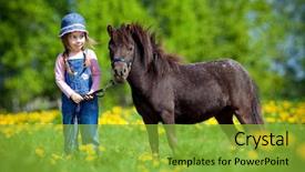  Presentation with horse child - PPT theme having farm kids - child and small horse background and a gold colored foreground