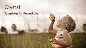  Presentation with field - Slides having farm kids - young blonde girl trying background and a cream colored foreground