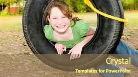  Presentation with tire - Presentation enhanced with farm kids - young girl having fun background and a coral colored foreground