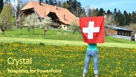  Presentation with flag - Cool new slide set with farm land - girl holding swiss flag emmental backdrop and a tawny brown colored foreground
