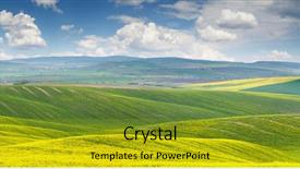  Presentation with blue floral - PPT layouts consisting of farm land - panoramic background of beautiful yellow-green background and a gold colored foreground