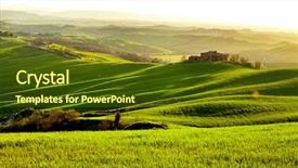  Presentation with tuscany - Presentation theme enhanced with farm landscape - morning on countryside in tuscany background and a tawny brown colored foreground