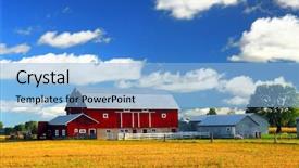  Presentation with lanscape - Theme with farm landscape - rural lanscape with red barn background and a light blue colored foreground