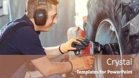  Presentation with mechanic - PPT theme enhanced with farm-machine-mechanic-working background and a coral colored foreground