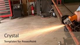  Presentation with blade - Slide deck featuring farm mechanization - closeup of a man using background and a coral colored foreground