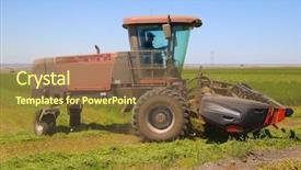  Presentation with cannabis marijuana field - Presentation enhanced with farm mechanization - combine harvester cutting a field background and a tawny brown colored foreground