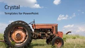  Presentation with tractor - Presentation theme with farm mechanization - vintage tractor in a field background and a light blue colored foreground