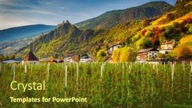  Presentation with farm - Beautiful PPT layouts featuring farm-of-apple-trees-under backdrop and a tawny brown colored foreground