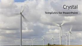  Presentation with alternative energy - Colorful slide deck enhanced with farm of wind turbines or windmills providing alternative sustainable green energy situated in a field of sunflowers backdrop and a light gray colored foreground