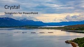  Presentation with fishing - Presentation design featuring farm salmon fishing in norway background and a light blue colored foreground