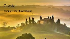  Presentation with early adulthood - PPT theme with farm scenery - tuscany at early morning background and a gold colored foreground
