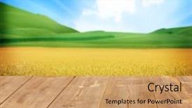  Presentation with agriculture - Presentation design featuring farm table - agriculture background with wooden planks background and a yellow colored foreground