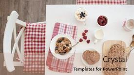  Presentation with breakfast cereal - PPT theme having farm table - breakfast with summer berries background and a coral colored foreground
