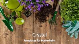  Presentation with gardening - Colorful slide deck enhanced with farm table - gardening tools and flowers backdrop and a coral colored foreground