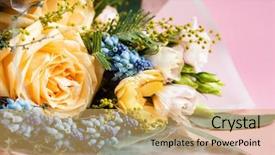  Presentation with colourful flower - Beautiful presentation design featuring farm wedding - beautiful colourful flower bouquet backdrop and a yellow colored foreground