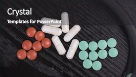  Presentation with pharmaceutical - Colorful presentation enhanced with farmacy - detail of assorted pharmaceutical pills backdrop and a  colored foreground