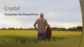  Presentation with agriculture water irrigation canals farming - PPT theme consisting of farmer-and-his-son background and a light gray colored foreground