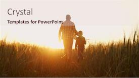  Presentation with agriculture water irrigation canals farming - PPT theme featuring farmer-and-his-son background and a lemonade colored foreground