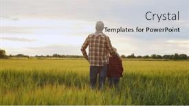  Presentation with agriculture water irrigation canals farming - Slide deck consisting of farmer-and-his-son background and a light gray colored foreground