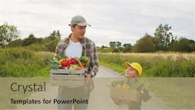  Presentation with agricultural - Slides consisting of farmer-and-his-son background and a coral colored foreground