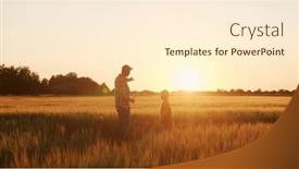  Presentation with agriculture water irrigation canals farming - Presentation with farmer-and-his-son background and a cream colored foreground