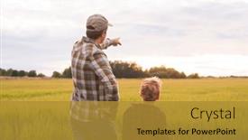  Presentation with farming - PPT theme featuring farmer-and-his-son background and a gold colored foreground