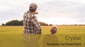  Presentation with farming - PPT theme featuring farmer-and-his-son background and a gold colored foreground