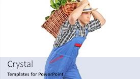  Presentation with vegetables - Presentation having farmer carrying a basket full of vegetables on his back isolated against white background background and a teal colored foreground