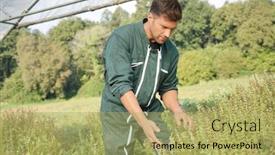  Presentation with greenhouse - Cool new slide deck with farmer checking plants in greenhouse backdrop and a yellow colored foreground