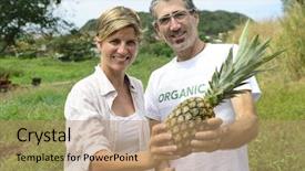  Presentation with organic farming - Colorful presentation theme enhanced with farmer couple showing a pineapple backdrop and a coral colored foreground