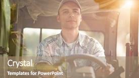  Presentation with flare - Cool new PPT layouts with farmer driving a tractor in his field flare effect backdrop and a coral colored foreground