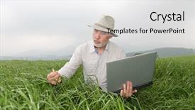  Presentation with cyber stalking computer laptop suffering - Cool new presentation with farmer examining crop with laptop computer backdrop and a white colored foreground