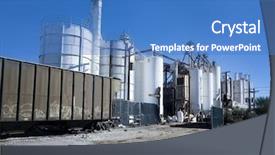  Presentation with cargo train - Slides consisting of farmer grain storage - cargo train at industrial plant background and a teal colored foreground