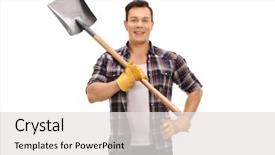  Presentation with chicken poultry farm white layer - Colorful PPT layouts enhanced with farmer holding a shovel isolated backdrop and a white colored foreground