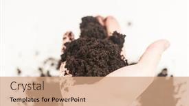  Presentation with soil fertilizer - Audience pleasing PPT theme consisting of farmer-holding-pile-of-arable backdrop and a coral colored foreground