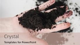  Presentation with soil fertilizer - Audience pleasing presentation theme consisting of farmer-holding-pile-of-arable backdrop and a coral colored foreground