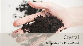  Presentation with soil fertilizer - Presentation featuring farmer-holding-pile-of-arable background and a soft green colored foreground