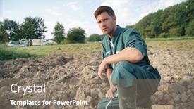  Presentation with agricultural - Colorful presentation design enhanced with farmer-knelt-in-agricultural-field backdrop and a gray colored foreground