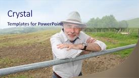  Presentation with farmland - Slide set consisting of farmer leaning on farmland fence background and a sky blue colored foreground