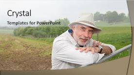  Presentation with farmland - Presentation theme with farmer leaning on farmland fence background and a sky blue colored foreground