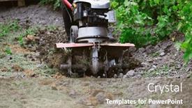  Presentation with land - Slides with farmer-man-plows-the-land background and a gray colored foreground