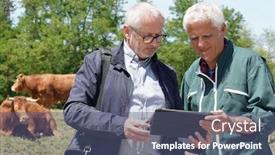  Presentation with farm - Presentation having farmer-meeting-with-financial-counseller background and a ocean colored foreground