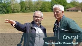  Presentation with farm - Presentation theme having farmer-meeting-with-financial-counseller background and a ocean colored foreground