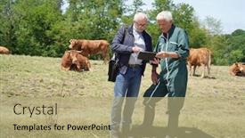  Presentation with farm - Presentation theme featuring farmer-meeting-with-financial-counseller background and a mint green colored foreground