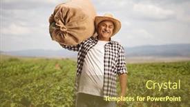  Presentation with grapevine - Slide set featuring farmer-posing-with-a-burlap background and a tawny brown colored foreground