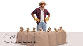  Presentation with background - Audience pleasing slide set consisting of farmer-posing-with-burlap-sacks backdrop and a coral colored foreground